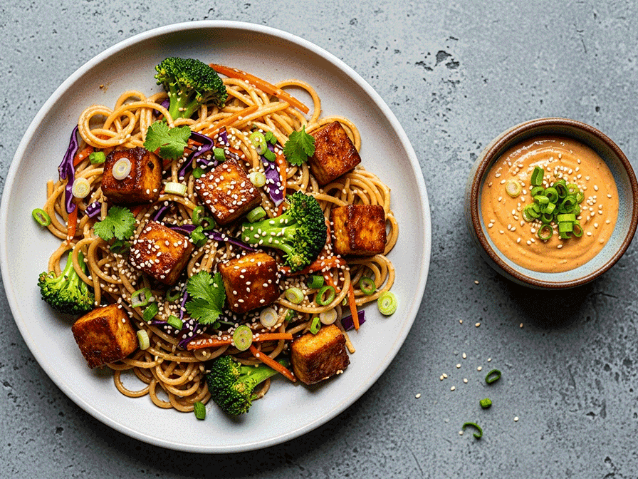 Smoky Glazed Tofu with Garlic Sesame Noodles
