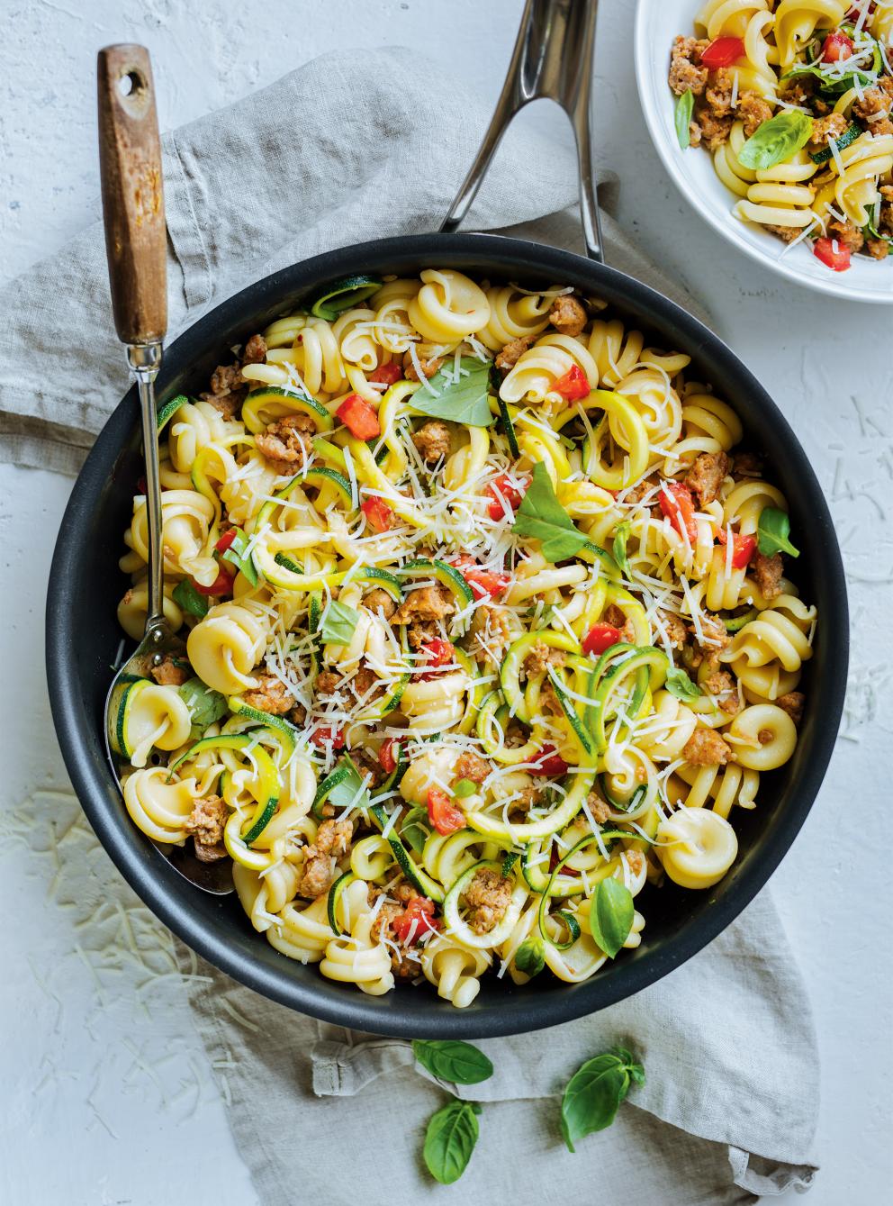 Pasta with Sausage and Zucchini Spirals