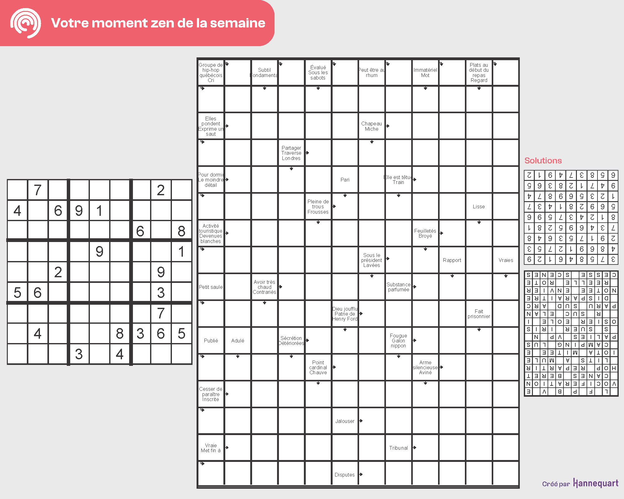 Duo Sudoku et Mots-fléchés | 13 octobre 2025