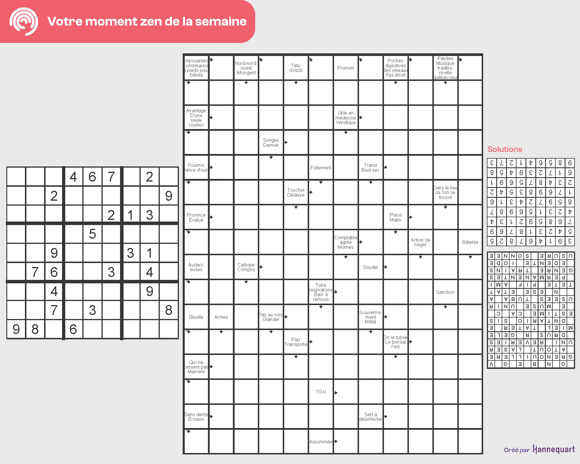 Duo Sudoku et Mots-fléchés | 6 octobre 2025