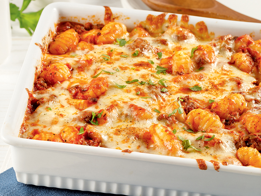 Casserole de gnocchis gratinés au boeuf haché