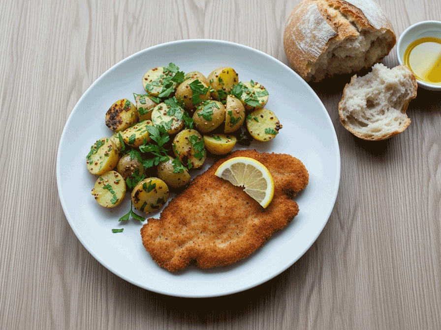 Crispy Pork Schnitzel with Warm Lemon-Herb Potato Salad