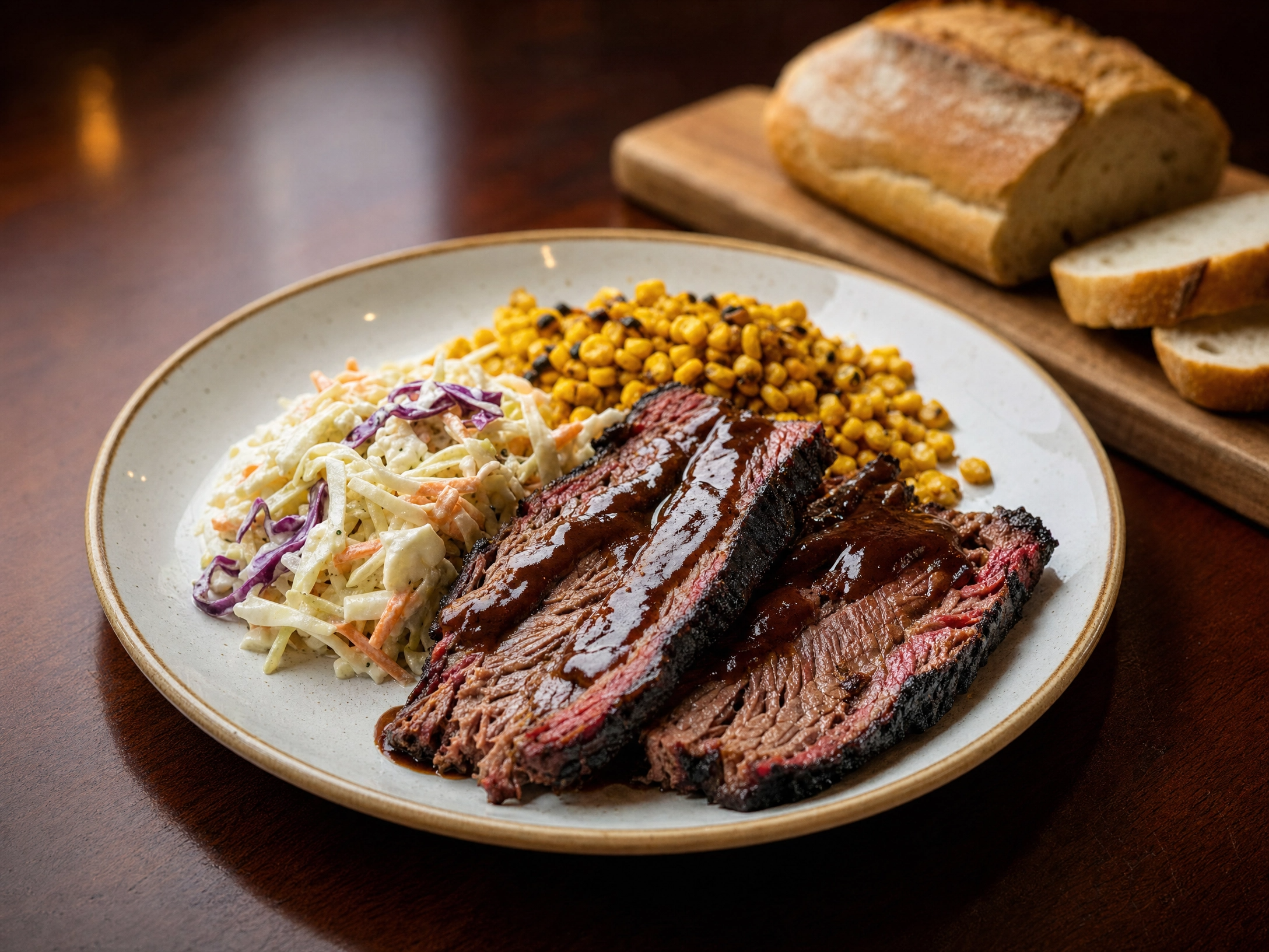 Smoky Texas Brisket with Tangy Slaw & Skillet Corn