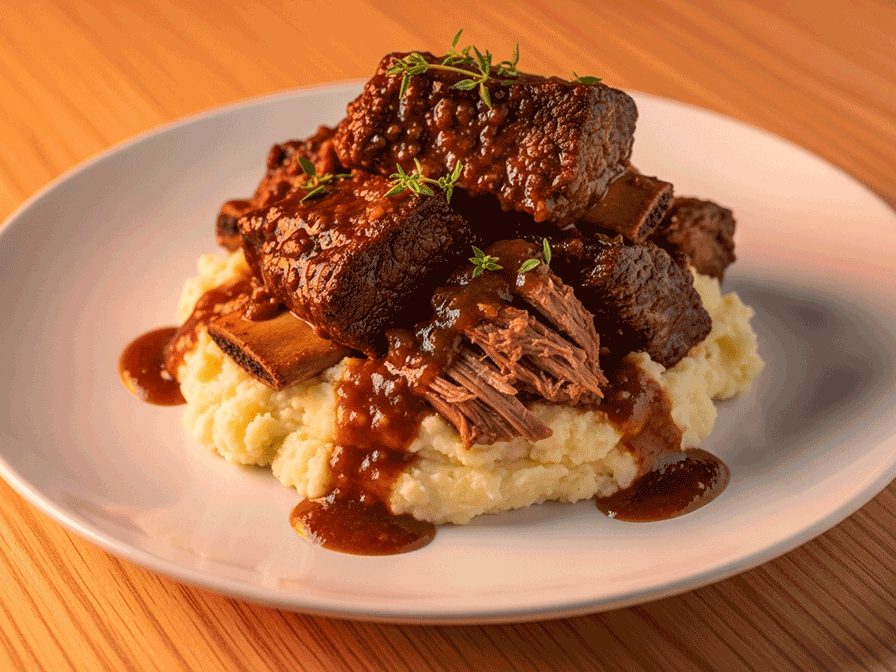 Braised Short Ribs with Creamy Garlic Mashed Potatoes