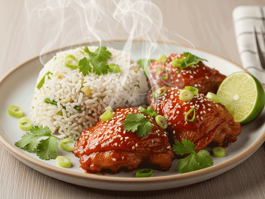 Sweet Chili & Lime Glazed Chicken Thighs with Ginger-Lemongrass Rice