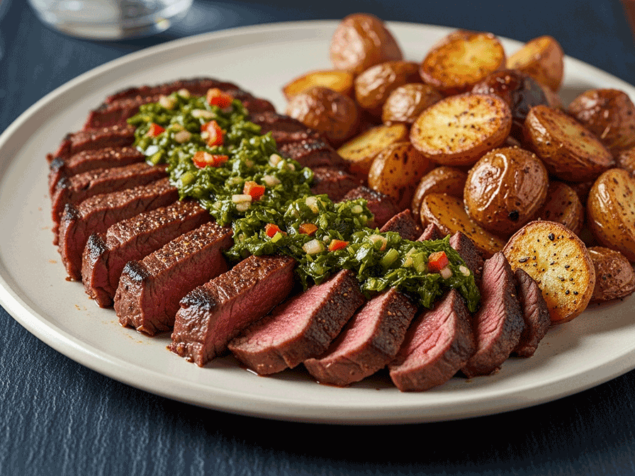 Seared Chimichurri Flank Steak with Smoky Roasted Potatoes