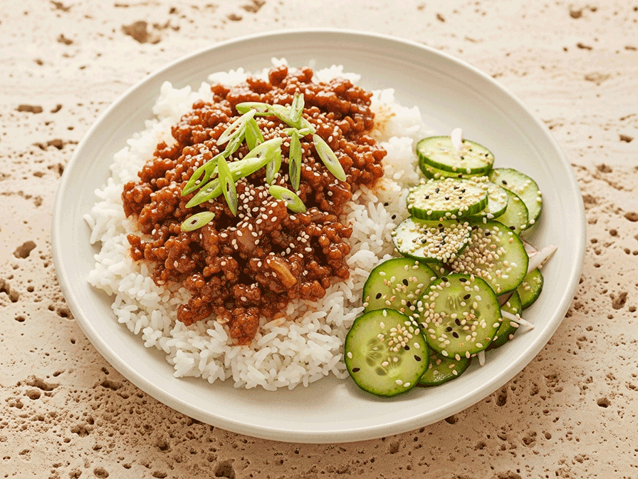 Korean-Style Sweet Soy & Ginger Bulgogi Bowl with Sesame Cucumber Salad