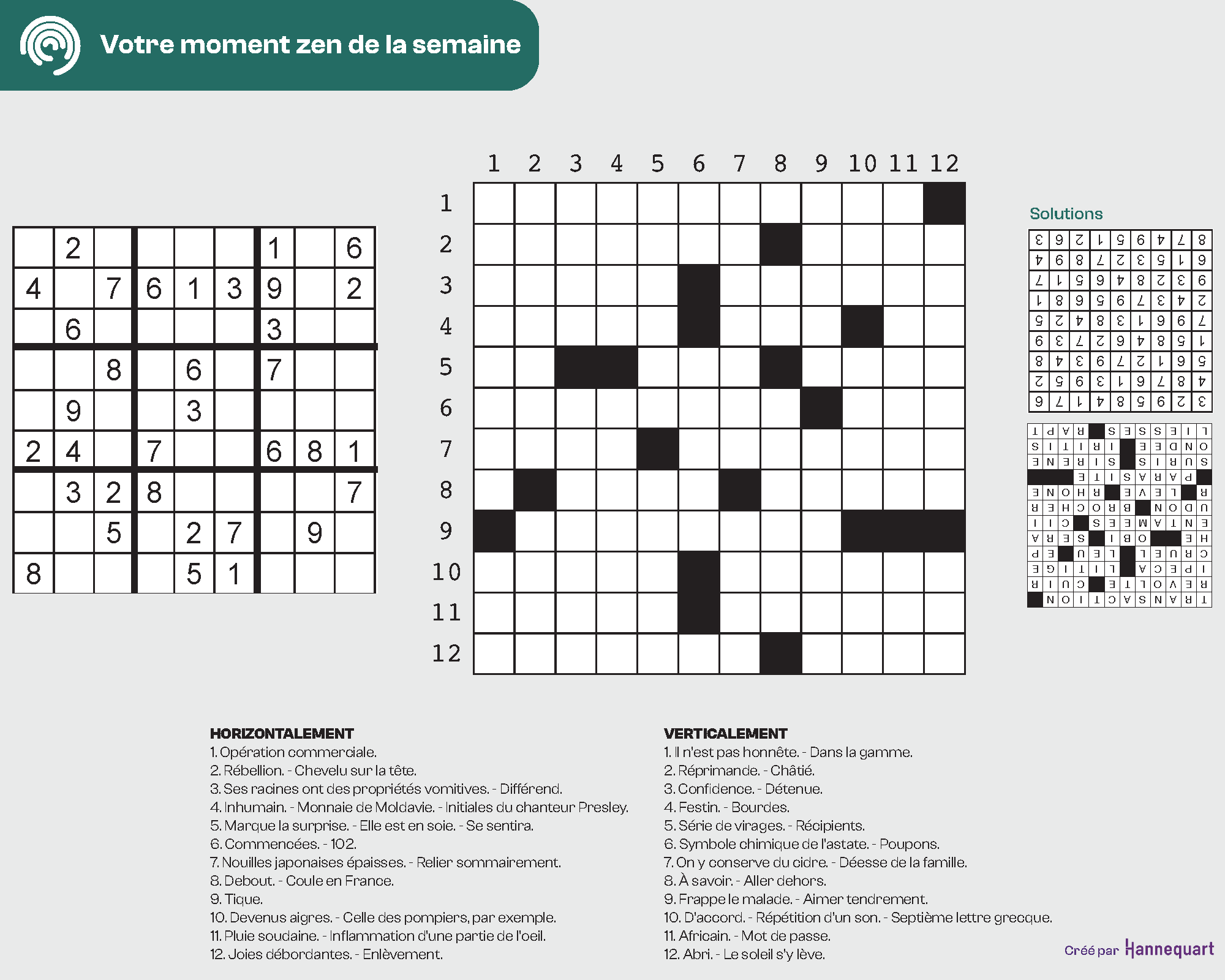 Duo Sudoku et Mots-croisés | 20 juillet 2026